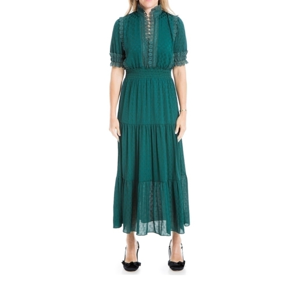 Max Studio Women's Emerald Green Jacquard Shine Dot Maxi Dress Size XS - Picture 1 of 8